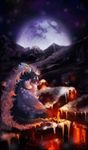  blue_eyes detailed_background digital_media_(artwork) dragon feral hair lying moon night outside raventenebris solo white_hair 