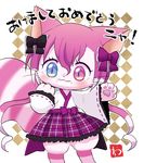  1girl blue_eyes cat cat_busters character_request furry heterochromia japanese_clothes pink_hair purple_eyes solo wataboshi 
