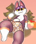  2017 3_fingers 3_toes :3 animal_crossing anthro apple arm_support bedroom_eyes big_bulge biped black_eyes boxers_(clothing) brown_clothing brown_fur brown_tail bulge cat chest_tuft clothed clothing countershade_face countershade_torso countershading digital_drawing_(artwork) digital_media_(artwork) dipstick_tail feline food front_view fruit fur gloves_(marking) grey_fur grey_tail half-closed_eyes halftone_background hand_on_stomach head_tilt leaning leaning_back lizardbat_(artist) long_tail looking_at_viewer lying male mammal markings multicolored_fur multicolored_tail nintendo on_back orange_(fruit) outline pattern_background peach_(fruit) pine_tree pink_background pinup plaid pose presenting punchy_(animal_crossing) raised_leg seductive shadow simple_background smile socks_(marking) solo toes topless tree tuft underwear video_games whiskers white_countershading white_fur white_tail yellow_sclera 