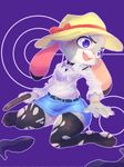  achakura anthro clothed clothing disney female gun handgun hat hi_res judy_hopps kneeling lagomorph mammal open_mouth pistol rabbit ranged_weapon solo thick_thighs weapon zootopia 