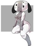  5_fingers animate_inanimate anthro breasts canine dog featureless_breasts female hi_res mammal navel nintendo nintendo_switch short_stack simple_background sitting smile solo suelix switch_dog video_games wide_hips 