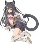  :o animal_ears ass beltbra bike_shorts black_hair blush boots breasts cat_ears cat_tail collar cuffs eyebrows_visible_through_hair flat_chest full_body green_eyes hair_between_eyes highres isekai_maou_to_shoukan_shoujo_dorei_majutsu knee_boots long_hair long_sleeves looking_at_viewer metal_collar parted_lips rem_galeu shorts shorts_under_skirt small_breasts tail transparent_background tsurusaki_takahiro 