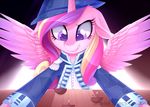  2018 admiral bust_portrait clenched_teeth clothed clothing equine eyelashes feathered_wings feathers female friendship_is_magic fully_clothed fur hair hat horn inside makeup mammal mascara multicolored_hair my_little_pony portrait princess_cadance_(mlp) purple_eyes scarlet-spectrum ship solo sparkles table teeth text uniform vehicle watermark winged_unicorn wings wood 