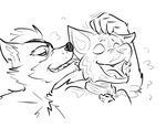  2016 anthro bodysuit canine claws clothing collar digital_drawing_(artwork) digital_media_(artwork) duo eye_patch eyewear fox fox_mccloud fur furii licking male male/male mammal mask nintendo open_mouth rubber shiny simple_background skinsuit smile star_fox tight_clothing tongue tongue_out video_games white_background wolf wolf_o&#039;donnell 