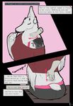  2017 anthro big_breasts big_ears black_sclera breasts butt clothed clothing comic dialogue digital_media_(artwork) ear_piercing english_text female fur hair lavasi mammal massage mature mature_female morgan_(lavasi) multicolored_fur open_mouth piercing simple_background sitting text white_fur 