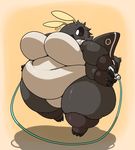 arthropod big_breasts big_butt black_fur breasts butt female fur insect jonasii jump_rope moth overweight overweight_female simple_background thick_thighs white_belly white_fur wings yosioka_san 