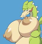  2018 anthro big_breasts breasts claws crossgender cuphead_(game) digital_media_(artwork) dragon fangs female grim_matchstick huge_breasts nipples nude petronoise scalie sharp_teeth simple_background slightly_chubby smile solo teeth tongue tongue_out video_games western_dragon wings 