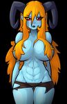  abs breasts clothed clothing convenient_censorship female hair horn humanoid limebreaker long_hair looking_at_viewer not_furry solo tiefling topless wide_hips 