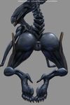  2017 alien alien_(franchise) all_fours anus butt female grin nihilophant not_furry presenting presenting_hindquarters pussy raised_tail simple_background smile solo xenomorph xenomorph_queen 