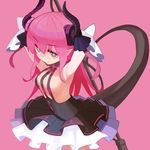  armpits arms_behind_head blue_eyes breasts detached_sleeves elizabeth_bathory_(fate) elizabeth_bathory_(fate)_(all) fate/extra fate/extra_ccc fate_(series) holding holding_weapon horns lance long_hair looking_at_viewer pink_hair polearm small_breasts smile solo star star-shaped_pupils symbol-shaped_pupils tail weapon yuuki_(irodo_rhythm) 