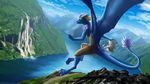  anthro barefoot blonde_hair blue_scales claws clothed clothing day detailed_background digital_media_(artwork) dragon flying hair holding_object horn membranous_wings outside rock scales scalie sky solo suzidragonlady waterfall western_dragon wings 