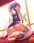  against_glass anus ass blue_hair fairy_tail fat_mons from_behind hair_ornament high_heels long_hair looking_back lucknight md5_mismatch no_panties open_mouth pussy solo sunlight tattoo thighhighs twintails wendy_marvell white_legwear window 