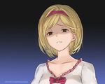  blonde_hair commentary_request disgust djeeta_(granblue_fantasy) fighter_(granblue_fantasy) granblue_fantasy hairband hanosuke pink_hairband short_hair solo upper_body 