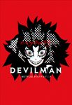  big_hair commentary copyright_name devilman devilman_crybaby face grin highres looking_at_viewer murasaki_saki psycho_jenny red_background simple_background smile solo teeth wide-eyed 