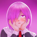  amatlas black_dress blood blush crazy_eyes dress face fate/grand_order fate_(series) hair_over_one_eye hands_on_own_cheeks hands_on_own_face jacket lavender_hair looking_at_viewer mash_kyrielight necktie open_mouth parody portrait purple_eyes short_hair solo yandere yandere_trance 