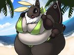  antennae anthro arthropod belly big_belly big_breasts big_butt bikini black_fur breasts butt clothing female fur insect jonasii moth multi_limb overweight overweight_female solo swimsuit thick_thighs white_belly white_fur wings yosioka_san 