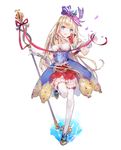  :p absurdres atelier_(series) atelier_lydie_&amp;_suelle blonde_hair blue_eyes detached_sleeves dress full_body gloves highres holding holding_staff huge_filesize ilmeria_von_leinweber leg_up long_hair looking_at_viewer official_art puffy_sleeves ribbon ribbon-trimmed_legwear ribbon_trim simple_background solo staff thighhighs tongue tongue_out white_background white_gloves white_legwear yuugen 