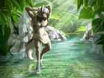  black_nose canine detailed_background digital_media_(artwork) feral mammal nude partially_submerged solo standing suzidragonlady towel water wolf 