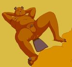  beaver male mammal nishi nude penis pubes rodent simple_background sweat yellow_background 