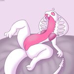  2018 anthro anus bed cross fangs female floraverse hi_res looking_at_viewer lying median_(floraverse) nude on_back on_bed poison_drop presenting pussy reptile scalie signature snake solo spread_legs spreading starit 