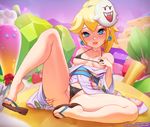  alternate_costume bare_shoulders bikini biting blonde_hair blue_eyes blush boo breasts covered_nipples earrings feet japanese_clothes jewelry kimono lip_biting lips looking_at_viewer mario_(series) mask mask_on_head medium_breasts micro_bikini ponytail princess_peach pussy short_hair sitting solo speh spread_legs spread_pussy_under_clothes super_mario_bros. super_mario_odyssey swimsuit toes watermark web_address 
