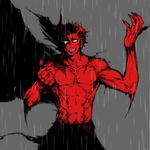  1boy abs demon demon_boy demon_tail demon_wings devilman devilman_crybaby fudou_akira head_wings monster_boy navel shirtless short_hair simple_background solo stomach tail wings 