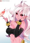  1girl android_21 black_nails black_sclera bracelet breasts cherry dragon_ball dragon_ball_fighterz erection eyebrows_visible_through_hair food food_on_body fruit heart hetero jewelry large_breasts lavender_hair majin_android_21 nail_polish navel penis pink_skin red_eyes ring smile solo_focus stomach tofuubear uncensored upper_body whipped_cream 