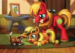  applejack_(mlp) big_macintosh_(mlp) blonde_hair bone brother brother_and_sister canine cutie_mark digital_media_(artwork) dog earth_pony equine female feral freckles friendship_is_magic granny_smith_(mlp) green_eyes group hair harwick horse inside male mammal my_little_pony open_mouth pony sibling sister winona_(mlp) young 