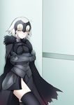  :&lt; absurdres armor armored_dress bangs black_cat black_dress black_legwear blush breasts cape cat closed_mouth commentary_request crossed_arms dress eyebrows_visible_through_hair fate/grand_order fate_(series) fur-trimmed_cape fur_trim gauntlets groin hair_between_eyes headpiece highres indoors jeanne_d'arc_(alter)_(fate) jeanne_d'arc_(fate)_(all) looking_at_viewer medium_breasts nose_blush short_hair silver_hair solo sweat thighhighs v-shaped_eyebrows yagyuu_katsuda yellow_eyes 