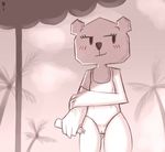  &lt;3 2018 4_fingers anthro beach bear blush bzeh camel_toe cartoon_network clothed clothing digital_media_(artwork) dot_eyes female looking_aside mammal monochrome paper pose seaside simple_background smile solo standing swimsuit teri_(tawog) the_amazing_world_of_gumball white_background 