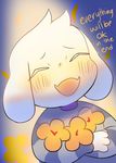  anthro asriel_dreemurr blush boss_monster caprine clothed clothing crybleat digital_media_(artwork) fur goat long_ears male mammal open_mouth simple_background smile undertale video_games white_fur 