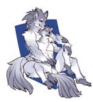  2017 anthro blue_eyes breasts canine crossgender domination duo erection faint female female_domination fur grey_fur grin handjob larger_female male male/female mammal maria_whiteblood muscular nipples open_mouth penis selfcest sex simple_background size_difference smile square_crossover wolf 