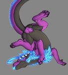  animal_genitalia anus balls blue_fur blue_tongue dragon feral fully_sheathed fur grey_scales kazzy kazzyboii male purple_scales scales sheath solo 