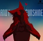  &lt;3 2016 5_fingers anthro blue_background clothed clothing egsaku eyes_closed fur hair hi_res male multicolored_fur neck_tuft pose red_fur red_hair sergal simple_background smile solo standing topless tuft two_tone_fur 