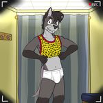  anthro briefs buckteeth bulge clothing fitting_room fuze inside leopard_print male mammal rat rodent shirt solo tank_top teeth tighty_whities underwear white_underwear yellow_shirt 