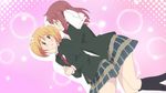  2girls animated animated_gif blonde_hair blush couple kiss multiple_girls official pink_hair sakura_trick sonoda_yuu takayama_haruka yuri 