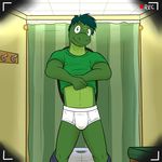  anthro briefs bulge clothing fitting_room fuze green_shirt inside male reptile scalie shirt solo t-shirt tighty_whities turtle underwear white_underwear 