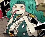  ambiguous_gender big_breasts bikini boa_sandersonia breasts cleavage clothed clothing female female/ambiguous green_hair hair larger_female long_hair monkey_d._luffy one_piece reptile scalie size_difference snake_humanoid source_request swimsuit tongue tongue_out unknown_artist 