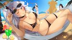  admiral_hipper_(azur_lane) ahoge alternate_costume animal_ears armpits ashino atago_(azur_lane) azur_lane bangs bare_shoulders beach bikini black_bikini black_choker black_hair black_ribbon blindfold blonde_hair blush bokken bow breasts choker cleavage collarbone commentary_request crazy_straw cup day drinking_straw eyebrows_visible_through_hair eyes_visible_through_hair eyewear_on_head floating_hair flower food fruit german_flag hair_between_eyes hair_bow hair_ribbon hammock hand_up hands_on_hips heart_straw highleg highleg_bikini holding holding_eyewear holding_weapon iron_cross large_breasts leaf lemon lemon_slice light_particles long_hair looking_at_viewer lying mole mole_on_breast multicolored_hair multiple_girls ocean one-piece_swimsuit one_eye_closed open_mouth outdoors ponytail prinz_eugen_(azur_lane) red_hair ribbon sand shadow sideboob sidelocks silver_hair skindentation smile solo_focus streaked_hair sunglasses swimsuit sword takao_(azur_lane) tan thigh_strap thighs tree tropical_drink two_side_up very_long_hair weapon white_bikini white_swimsuit wooden_sword 