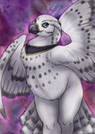  2018 anthro avian beak bird black_beak blue_eyes caribou_(artist) falcon feathered_wings feathers female pussy solo standing wings 