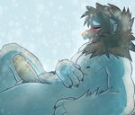  2015 4_fingers anthro balls biceps big_penis blush brown_fur canine catcooties cheek_tuft claws clothed clothing cute digital_media_(artwork) erection eyebrows eyelashes eyes_closed facial_piercing fluffy fur fur_tuft grin happy humanoid_penis looking_pleasured low_res lying male mammal multicolored_fur muscular muscular_male nipples nose_piercing nude outside paws penis piercing pink_nose pointy_ears septum_piercing simple_background smile snow snowing solo teeth thick_penis thick_thighs tongue tongue_out topless tuft two_tone_fur vein wolf 
