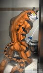  2017 anthro back_muscles balls barefoot bathroom being_watched biceps big_penis black_markings black_stripes black_tail blue_nose butt clenched_teeth cum cum_drip cum_everywhere cum_on_ground cumshot dripping ejaculation erection eyebrows feline frosted_flakes hand_on_penis hi_res humanoid_penis kneeling long_penis long_tail looking_at_viewer looking_back male mammal markings masturbation messy multicolored_tail muscular muscular_arms muscular_legs muscular_male nude orange_tail orgasm patreon penile_masturbation penis rear_view solo spread_legs spreading striped_tail stripes stroking teeth thick_thighs tiger todex toilet tony_the_tiger triceps vein veiny_penis white_balls white_penis yellow_eyes 