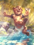  anthro barachaser bear brown_eyes brown_fur clothing collar cub fur male mammal outside solo tree underwear young 