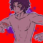  1boy abs black_hair devilman devilman_crybaby eatslugs eyebrows fudou_akira red_background red_eyes shirtless short_hair simple_background solo 