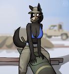  2017 5_fingers anthro big_breasts breasts canine cleavage clothed clothing day female happy hat kea_(artist) looking_at_viewer mammal military military_hat monster outside pose scp-1471 scp_foundation shirt smaller_version_at_source tank_top 