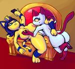  2018 animal_crossing ankha anthro big_breasts blue_hair boiful breast_suck breasts butt digital_drawing_(artwork) digital_media_(artwork) egyptian eyeshadow feline female female/female fur hair makeup mammal nintendo nipples nude olivia_(animal_crossing) pussy short_stack sucking video_games yellow_fur 