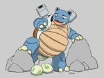  2017 blastoise causationcorrelation clitoris digital_media_(artwork) egg female legs_up nintendo on_one_leg outside oviposition pok&eacute;mon pok&eacute;mon_(species) pregnant pussy rock solo standing vaginal_stretching video_games 