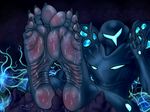  5_fingers 5_toes abstract_background alien ambiguous_gender claws dark_samus feet foot_fetish foot_focus hi_res humanoid humanoid_feet looking_at_viewer metroid nintendo plantigrade quintonquill soles solo sweat toe_claws toes video_games 