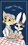  2018 anthro canine clothed clothing disney female fox fur holidays judy_hopps lagomorph male mammal new_year nick_wilde rabbit simple_background strawberry628_(artist) zootopia 