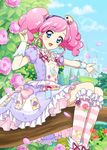 aikatsu! amahane_madoka blue_eyes blush dress flower pink_hair short_hair sky smile twintails 